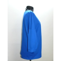 Bawełniana gruba BLUZA z wywijanym rękawem i haftem - chabrowa